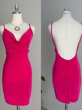 Fuchsia Cowl Neck Backless Slip Dress